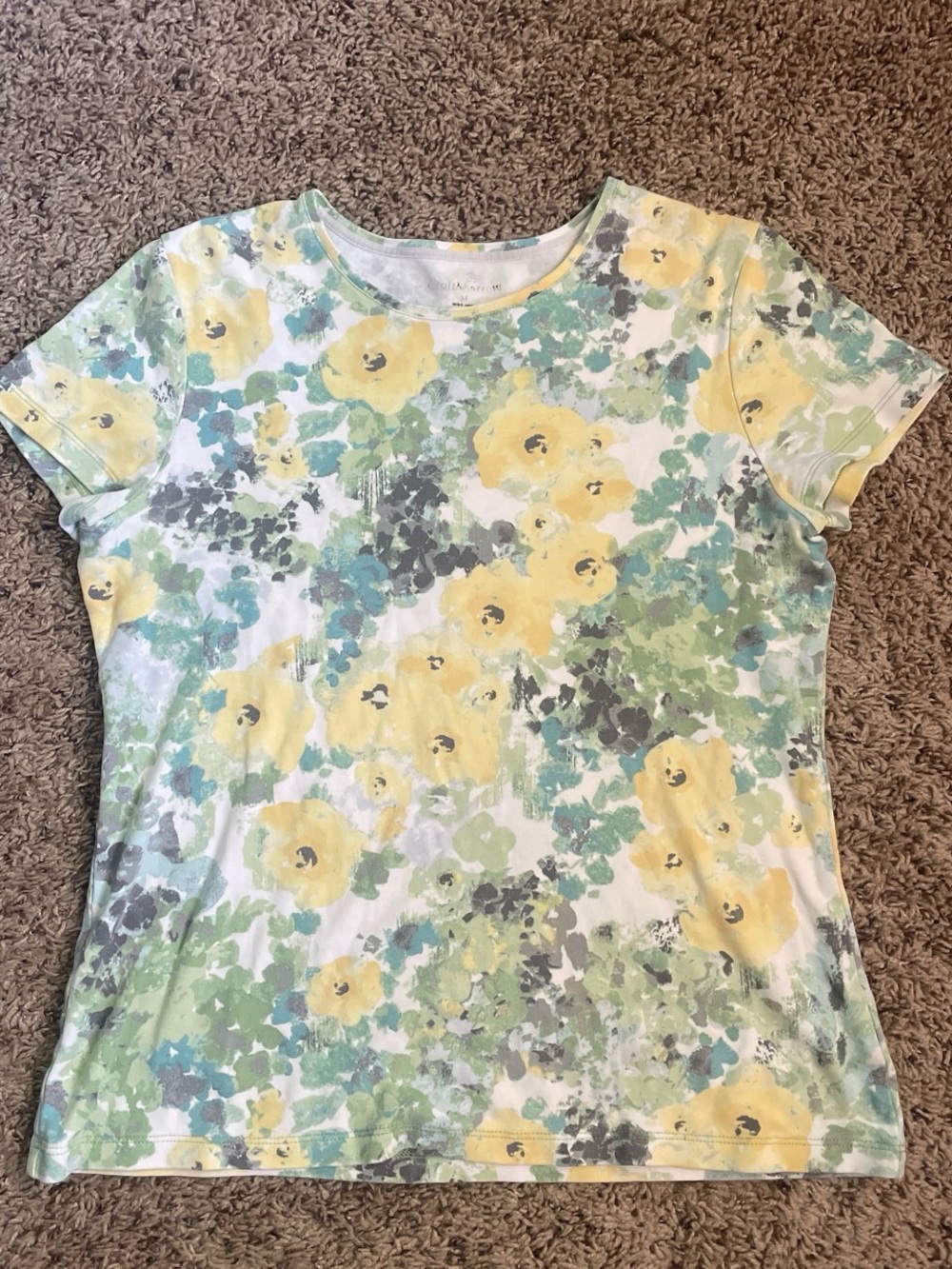 Croft & Barrow Yellow and Green Floral Short-Sleeve Tee